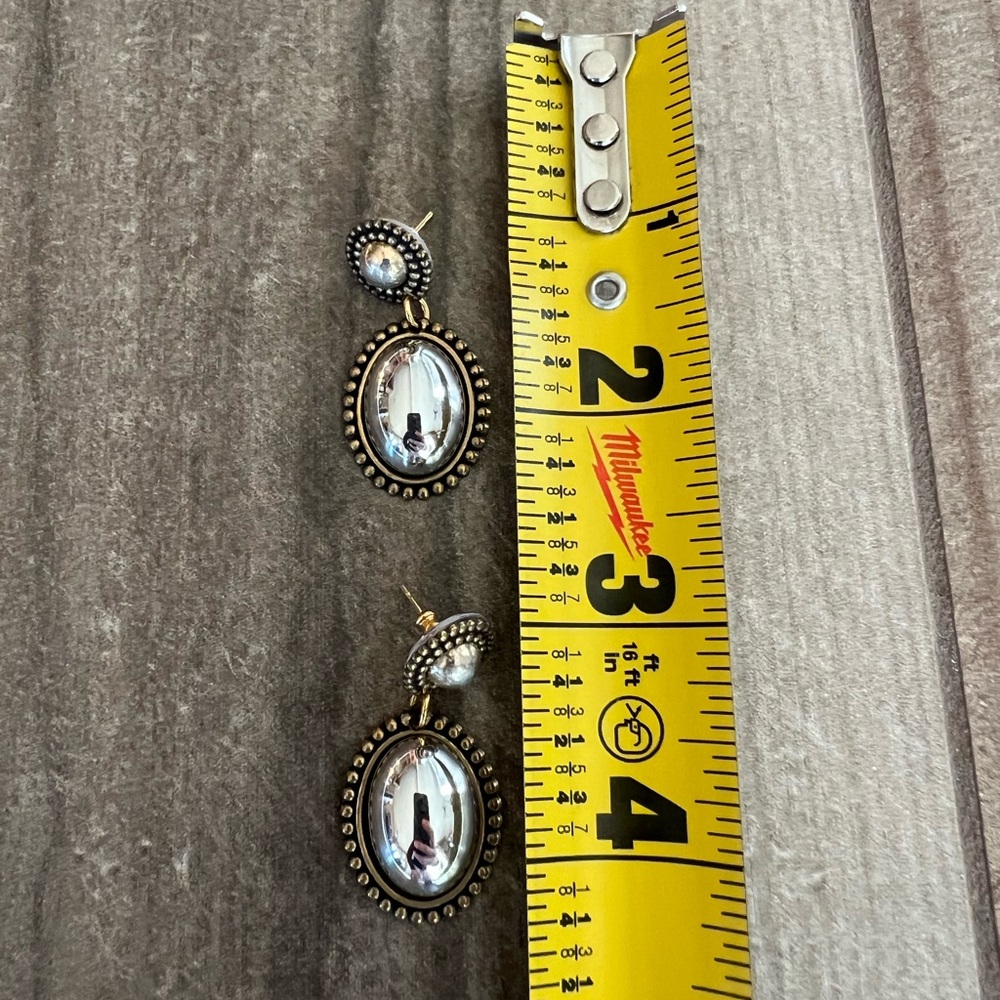 Two-Tone Drop Button Earrings - Picture 3 of 5